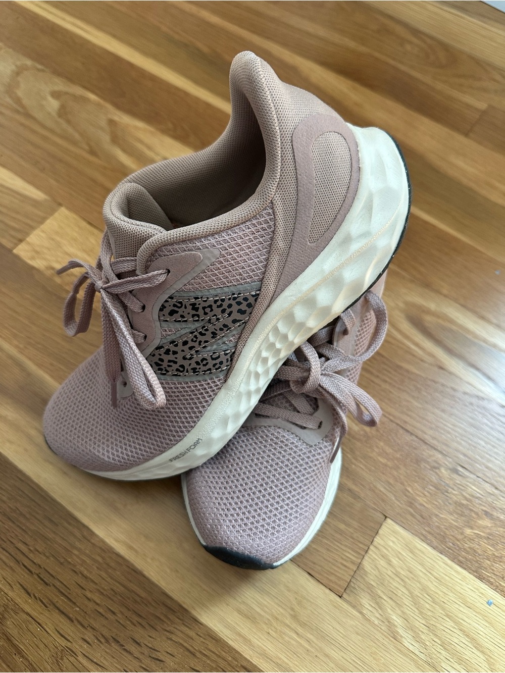 New Balance Blush Pink Athletic Running Sneakers with Leopard Accent